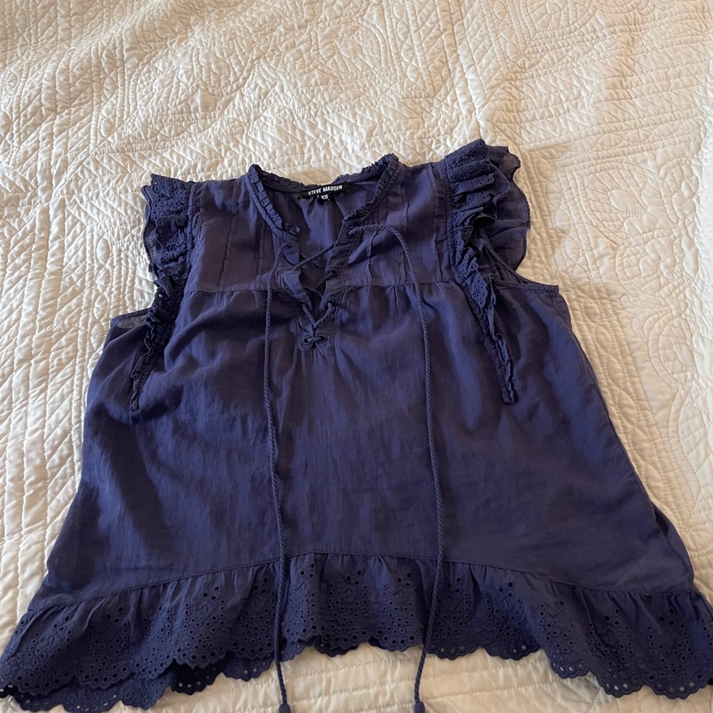 Steve Madden Women's Navy Blue Lace Trim Top